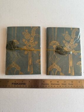 Cost Plus World Market Gold Floral Pattern Green Pocket Notebooks - Set of 2